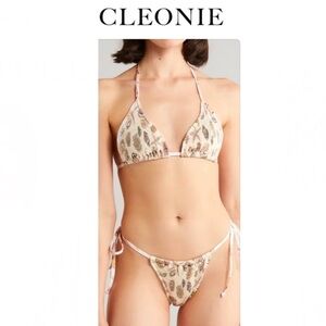 CLEONIE Seashells Bikini Triangle Top & High Waisted Bottoms Set sz M/L